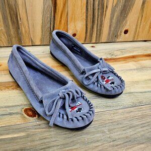 MINNETONKA Beaded Thunderbird Suede Leather Moccasins‎ Size 8.5